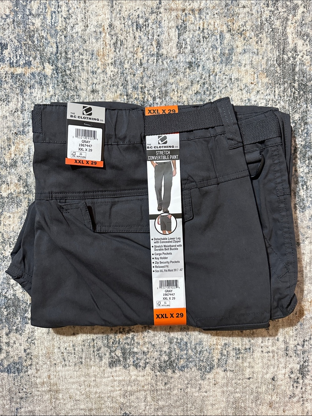 BC Clothing Co. Men's Black Stretch Convertible Cargo Pants